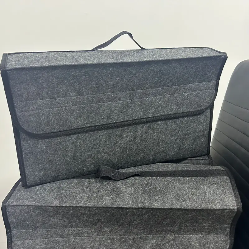 Gray Anti Slip Compartment Boot Storage Organizer Tool Car Storage Bag Car Trunk Organizer Soft Felt Storage Box Car Accessories 1