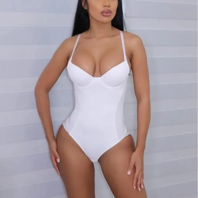 Underwire White Bodysuit Women Shapers Stretch Solid Color Silky Underwear Shapewear 5