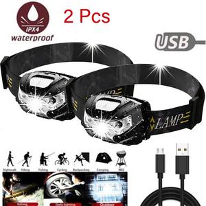 2X Super Bright Waterproof Head Torch Headlight LED USB Rechargeable Headlamp