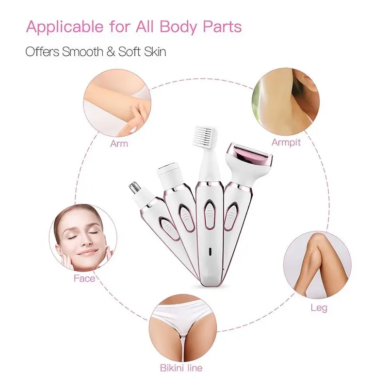 4 in 1 Electric Hair Removal Device Painless Epilator For Face Nose Legs and Underarm Bikini Trimmer Removal Shaver Cleaning Set Comfort 5
