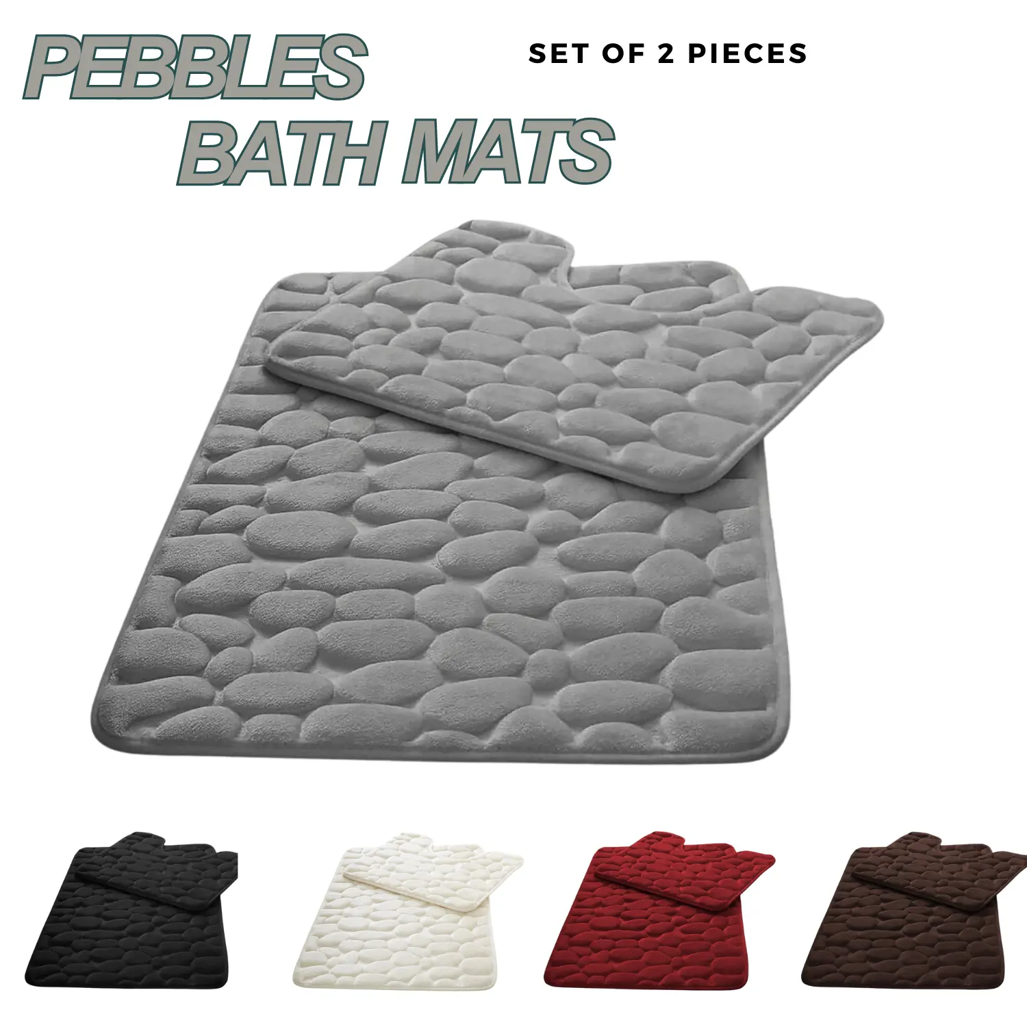 2 Piece Bath Mats Non Slip Memory Foam Bathroom Mat Bath Rug Shower Mat Coral Fleece Softness Highly Absorbent Washable Bathroom Rug Bath Mats for Bathroom Kitchen Entrance 40x60 cm