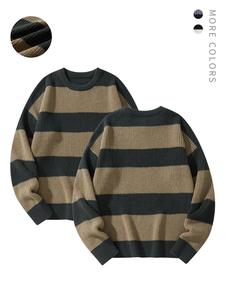 Men's Striped Print Round Neck Sweater, Regular Fit Long Sleeve Jumper for Fall & Winter, Men's Knit Pullover for Daily Wear, Going Out Outfit