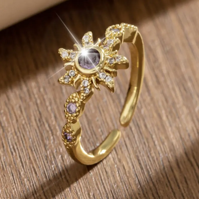 Geometric sun ring elegant design, luxury, versatile, exquisite, perfect for women's daily wear and party occasions, anniversary gift 2