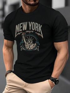 Men's Letter Print Round Neck Tee, Loose Casual Short Sleeve Crew Neck T-Shirt for Summer, Fashion Men's Top for Daily Wear, Tropical