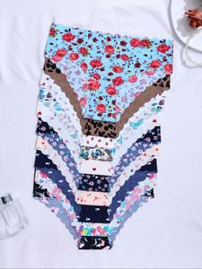 Women's All Over Print Scallop Trim Knicker, Cute Soft Comfy Breathable High Stretch Seamless Panties for Daily Wear, Underwear for All Seasons, High Waisted Panty, Breathable Underpants