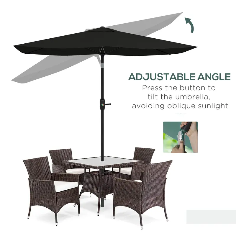 Outsunny 2 x 3(m) Garden Parasol Umbrella, Rectangular Outdoor Market Umbrella Sun Shade with Crank & Push Button Tilt, 6 Ribs, Aluminium Pole, Black 3