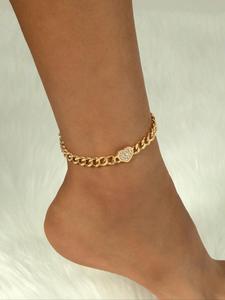 Women's Elegant Rhinestone Decorated Anklet, Fashionable Heart Design Anklet, Summer Beach Anklet for Women & Girls, Trendy All-match & Exquisite Jewelry for Gift