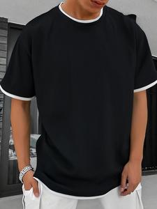 Men's Contrast Trim Raglan Sleeve Tee, Loose Casual Comfy Round Neck Short Sleeve T-shirt for Summer, Fashion Men's Top for Daily Wear