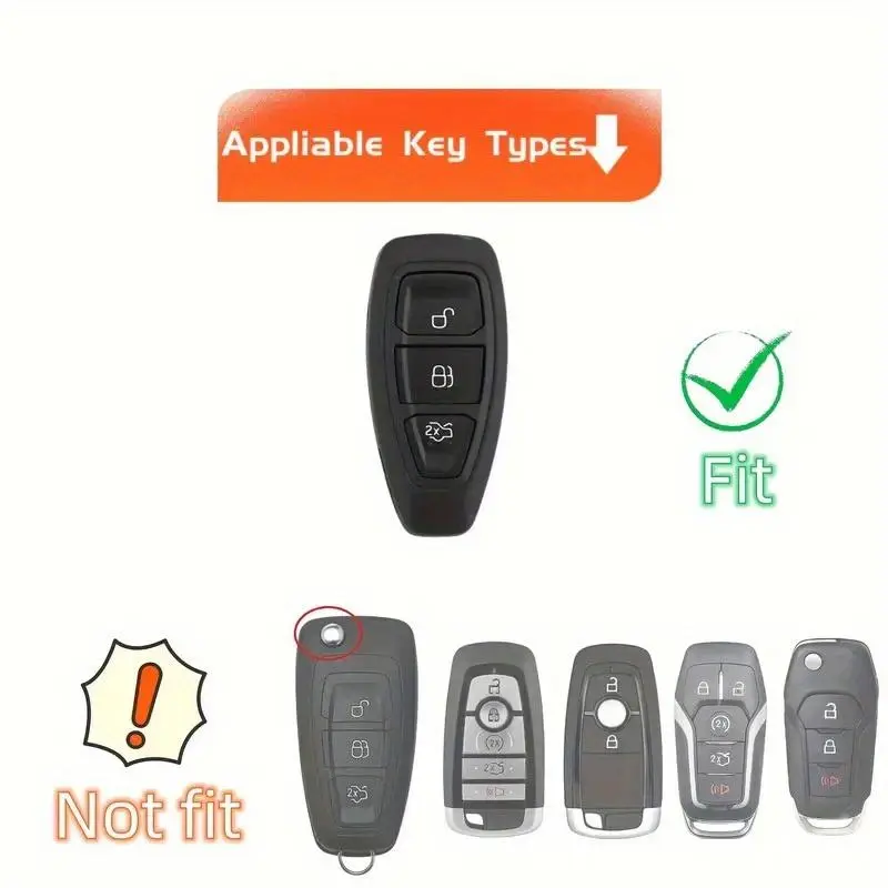 Premium TPU For Ford Focus, Mondeo, Fiesta, Fusion, Kuga, Ecosport Compatible Car Key Fob Cover with Keychain - Protective Remote Case Holder 6
