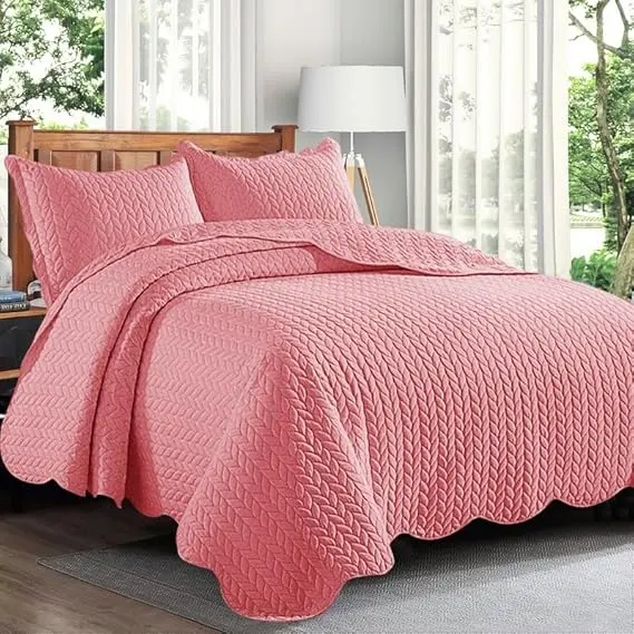 Quilt Mono Bedspread 3 Pieces Set – Coverless Quilted Leaf Motif Bedspread, Comforter Throw, Summer and All-Season Lightweight Bedding Sets, with 2 Pillow Shams 5