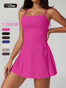 Women's Solid Color Sports Dress with Chest Pad, Breathable Comfortable Tennis Dress, Ladies Sportswear for Outdoor Tennis Golf, Activewear, Tennis Attire