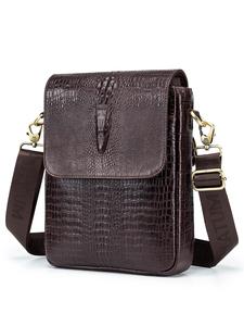Men's Business Crocodile Embossed Crossbody Bag, Vintage Cowhide Shoulder Bag for Daily Used, Casual Trendy Versatile High-quality Daily Commuting Bag
