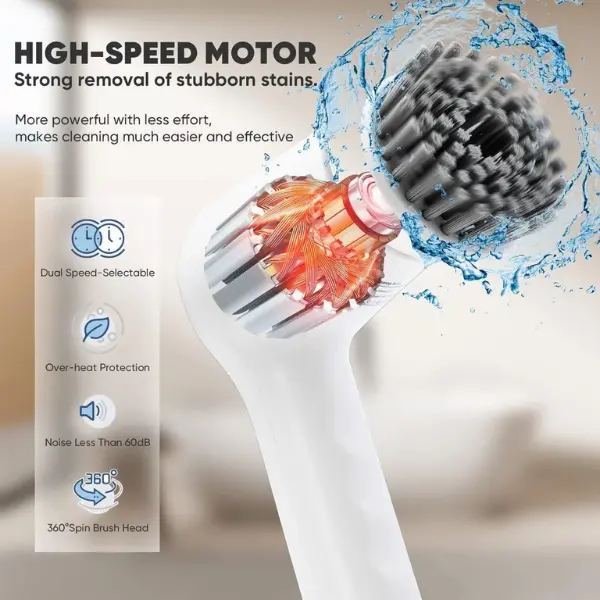 Powerful Electric Spin Scrubber – Cordless Turbo Cleaning Brush with LED Display, 5 Replaceable Heads + 1 Velcro Head, IPX7 Waterproof, Rechargeable for Kitchen, Bathroom, Tile 6