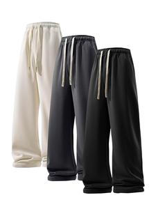 Men's Solid Color Thermal Lined Sweatpants, Casual Comfy Loose Fit Jogger Pants for Fall & Winter, Men's Trousers for Daily Wear, Beige