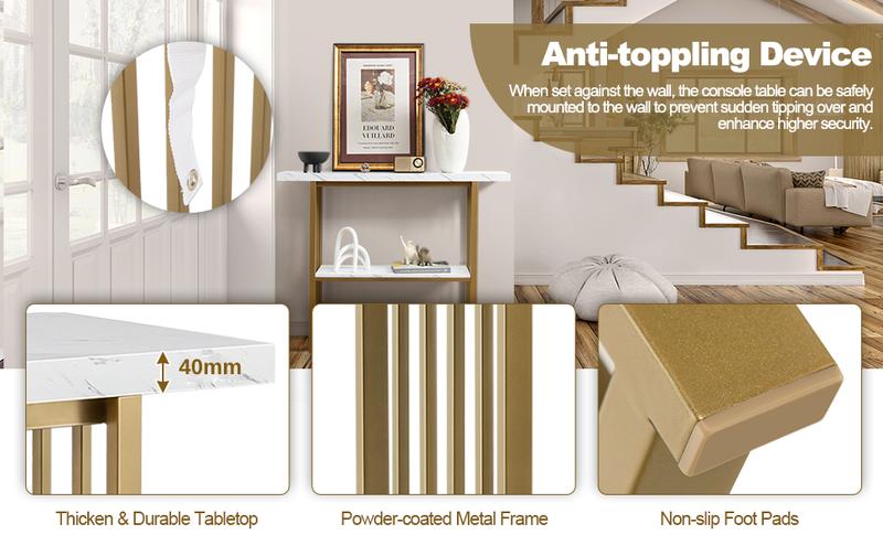 Product Introduction of COSTWAY 2-Tier Console Table, Modern Faux Marble Narrow Hall Desk Sofa Side Table, 120cm Long Slim Display Accent Table for Entryway, Living Room, Bedroom and Foyer (White+Black) 16