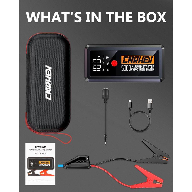 2025-New 5000A Jump Starter Power Pack, Portable Car Battery Booster for 12V Vehicles (Up to 8.0L Gas/Diesel), With USB Quick Charge 3.0 and LED Flashlight 6
