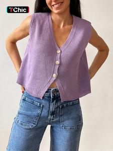 Women Y2k Crochet Vest Button Down Sleeveless Knit Top V Neck Crop Tank Tops Solid Color Going Out Shirt, Womenswear