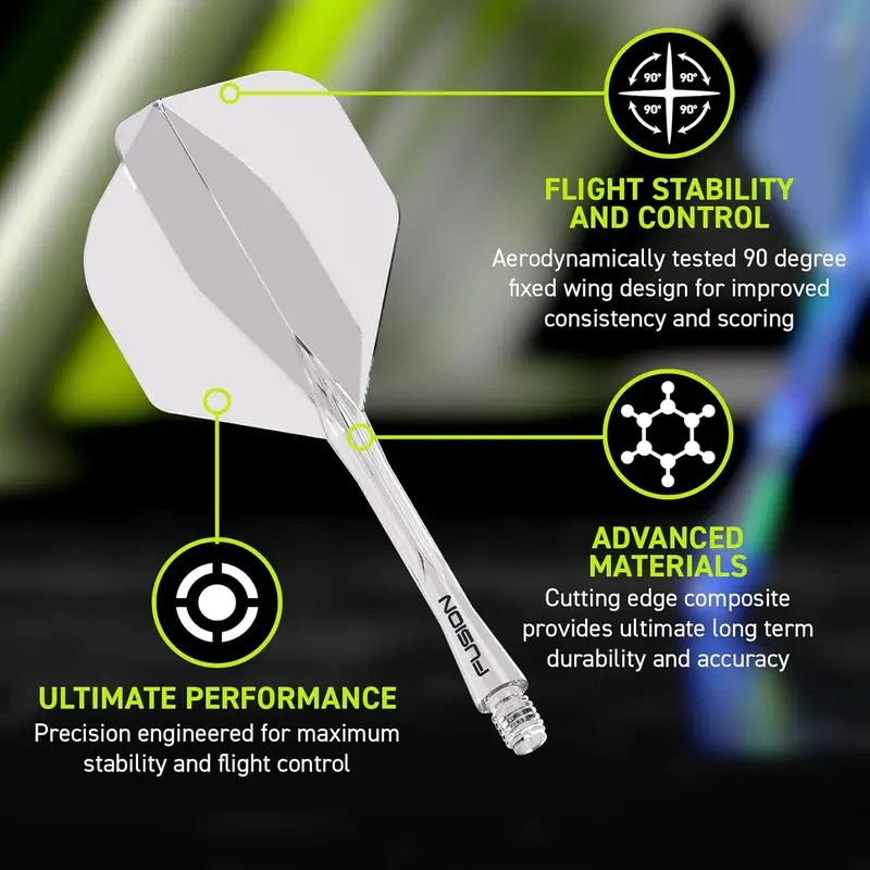 WINMAU Darts Fusion Integrated Flight & Shaft System - No.2 Shape and Design - Short, Intermediate & Medium - Random colour - pop darts game - darts 2