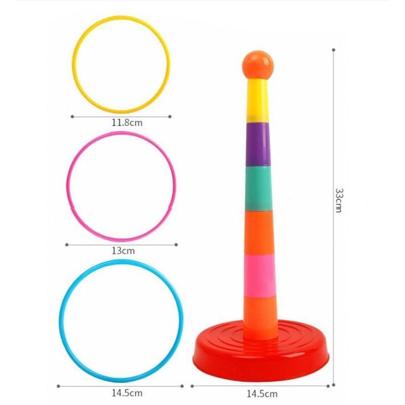 Vibrant Multi-Colored Ring Toss Game - Durable PET Material Interactive Indoor/Outdoor Play Toy with Ball Top - Ideal Gift for Youngsters 7