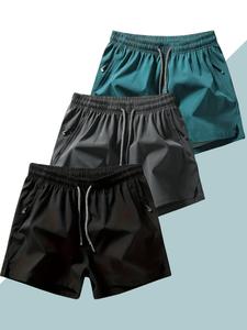 Men's Solid Color Drawstring Pocket Shorts, Summer Outfits 2024, Casual Elastic Waist Shorts for Summer, Breathable Men's Bottoms for Daily Wear