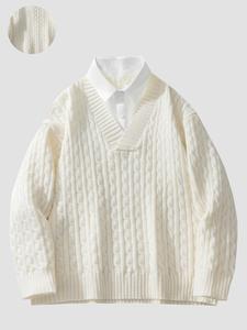 Men's Textured Button Front Cable Knit Sweater, Regular Fit Casual Drop Shoulder Long Sleeve Jumper for Fall & Winter, Fashion Men's Knitwear for Daily Wear