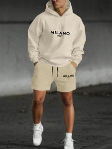 Men's Letter Print Drop Shoulder Hoodie & Shorts Two-piece Set, Regular Fit Casual Fashion Cozy Breathable Two Piece Outfits for Daily Wear, Men's Clothes for All Seasons, Menswear