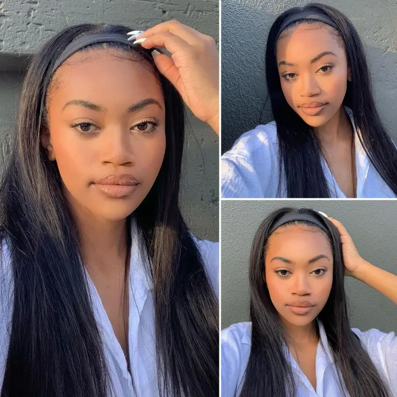 20-30Inch Straight Headband Wig Black/Brown/Mix Color Women's Headband Wig Synthetic Wigs For Women Heat Resistant Synthetic Wig 2