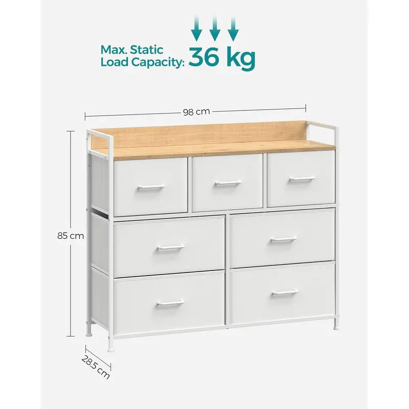 Large Fabric Chest Of Drawers 7 Drawers, White/Oak by Songmics 6