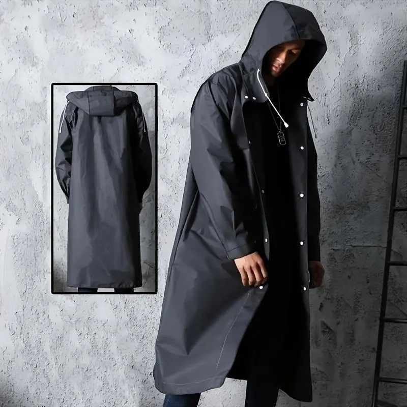 Unisex Black EVA Waterproof Raincoat, Long Hooded Rain Jacket for Motorcycle, Cycling, Hiking, Fishing - No Pocket Outdoor Gear 8