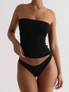 Women's Solid Color Crop Tube Top, Casual Sleeveless Strapless Top for Summer, Women's Clothing for Daily Wear