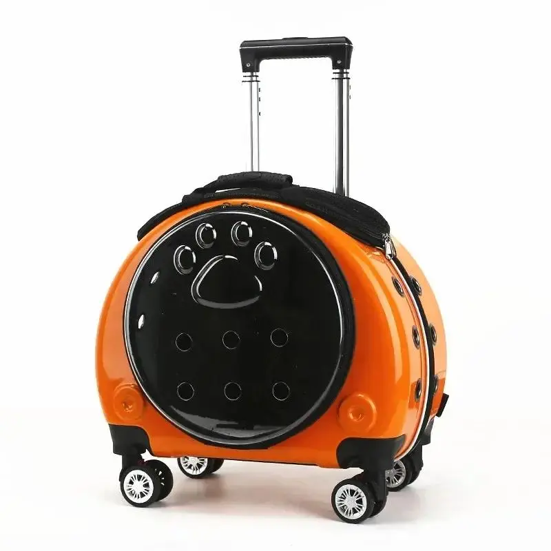 Pet Dog Trolley Suitcase Luggage with Wheels Carrying Transparent Breathable Carrier Backpack Stroller 4