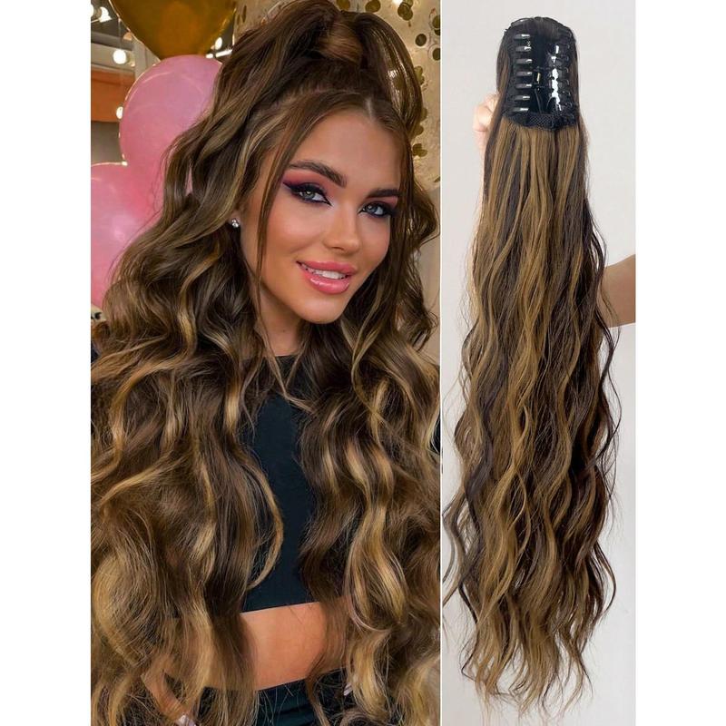 Ponytail Extensions Hair Long Water Wave Hair Heat Resistant Fiber Synthetic Hairpiece For Women Girls Party Daily Use 7