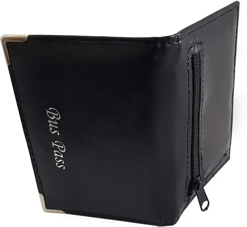 PU Leather Bus Pass Oyster Travel Card Bus Pass ID Holder Wallet Cover Case Zip Slot Silver Colour Print and corners 2