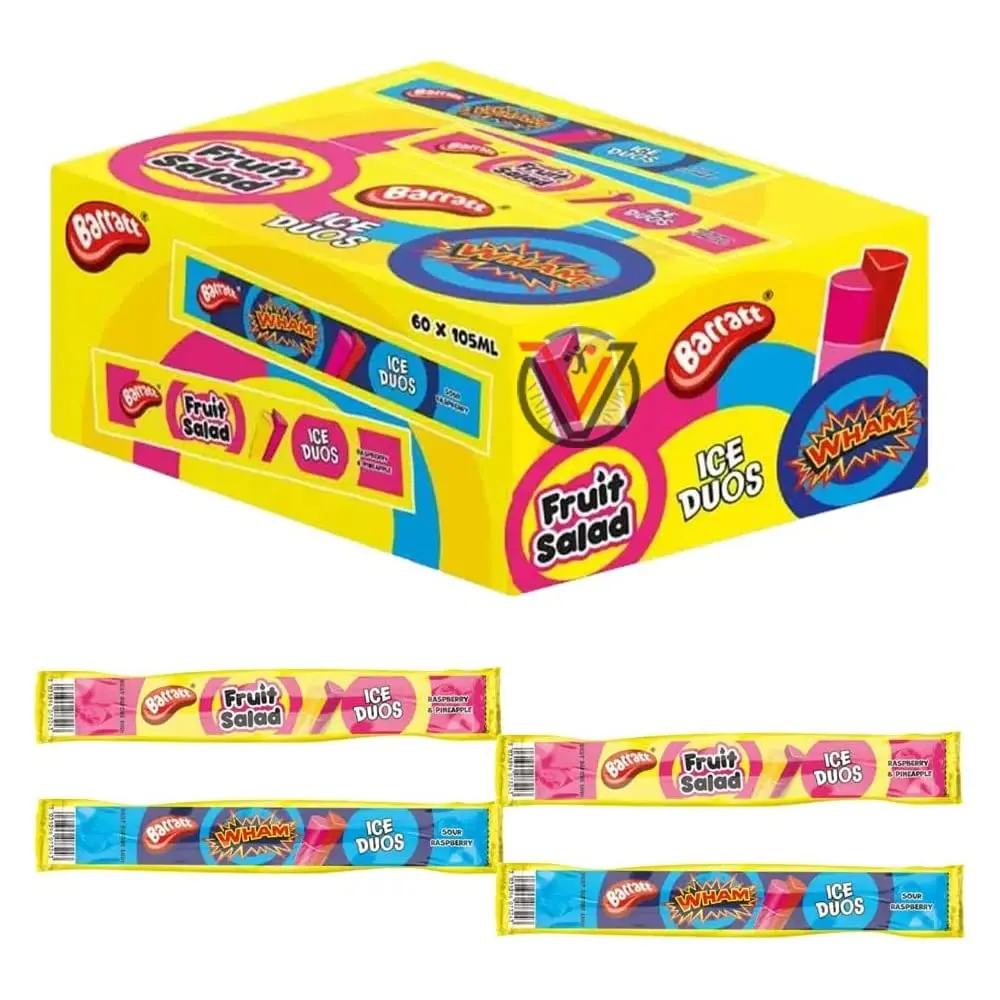Barratt Fruit Salad & Wham Ice Duos 105ml 60 x 105ml Packs Ice Pop Short Dated Stock 3/25