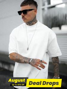Men's Loose Fit Solid Drop Shoulder Tee, Casual Breathable Short Sleeve Round Neck T-shirt for Summer, Streetwear Men's Top for Daily Wear, Shortsleeve Summer Clothes, Men's T Shirts, Tshirt