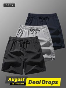 Men's Solid Drawstring Waist Beach Shorts, Casual Regular Fit Pocket Shorts for Summer, Men's Bottoms for Daily Wear, Beach Board Shorts, Summer Swim Trunks, Swimwear Shorts