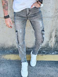 Men's Street Style Ripped Trim Straight Leg Jeans, Casual Comfy Regular Fit Denim Pants for Daily Wear, Fashion Men's Bottoms for All Seasons, Cotton