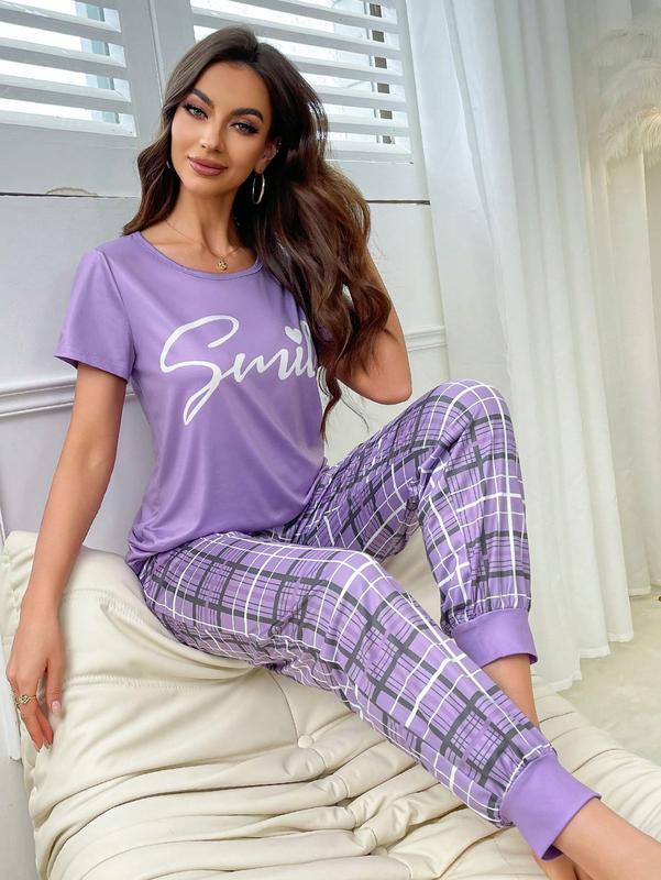 Women's Printed Plaid Casual Pajama Set 6