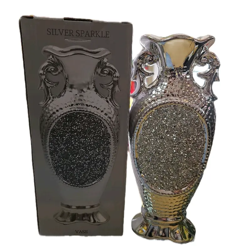 Diamond Crush Crystal Sparkle Silver Decorative Flask Design Jug Vase Ornaments Centerpiece 0
