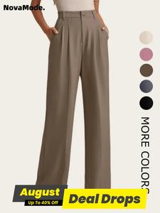 Women's Solid Pocket Pants, Comfy Trousers for Work Office Business Daily Wear, Ladies Bottoms for All Seasons, Fitted Pockets Comfortable Trousers, Casual Chic Trousers