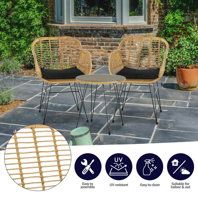 Vicenza Wicker Rattan Garden Bistro Table & Chairs Set 6