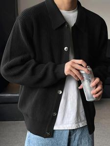 Men's Solid Button Front Cardigan, Loose Casual Long Sleeve Collar Knitwear for Daily Wear, Men's Knit Clothing for All Seasons