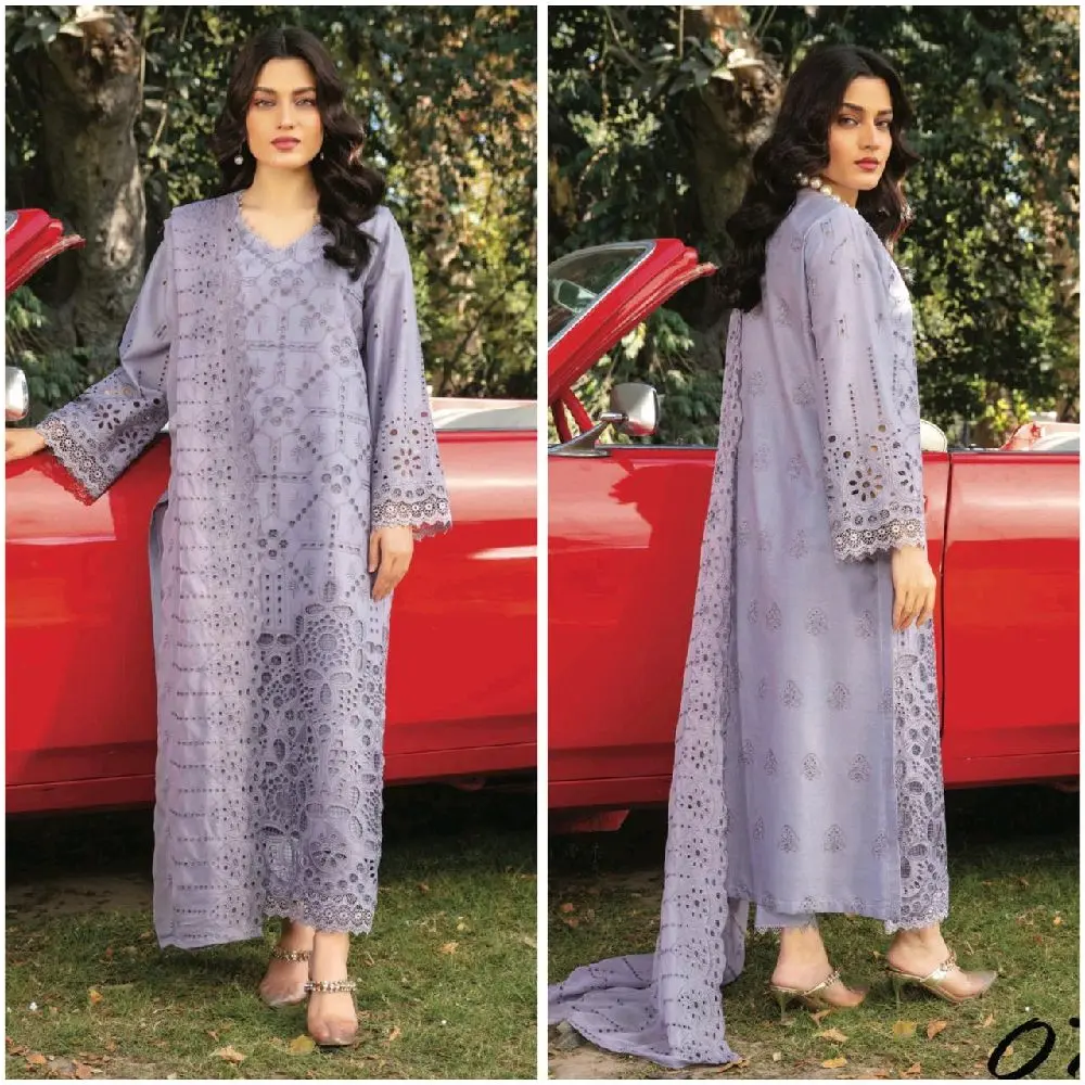 Abisha Chicken Kari Shirt with Embroidered Chiffon Duppata - 4 Piece Unstitched Lawn Embroidered Collection for Women - Asian, Womenswear