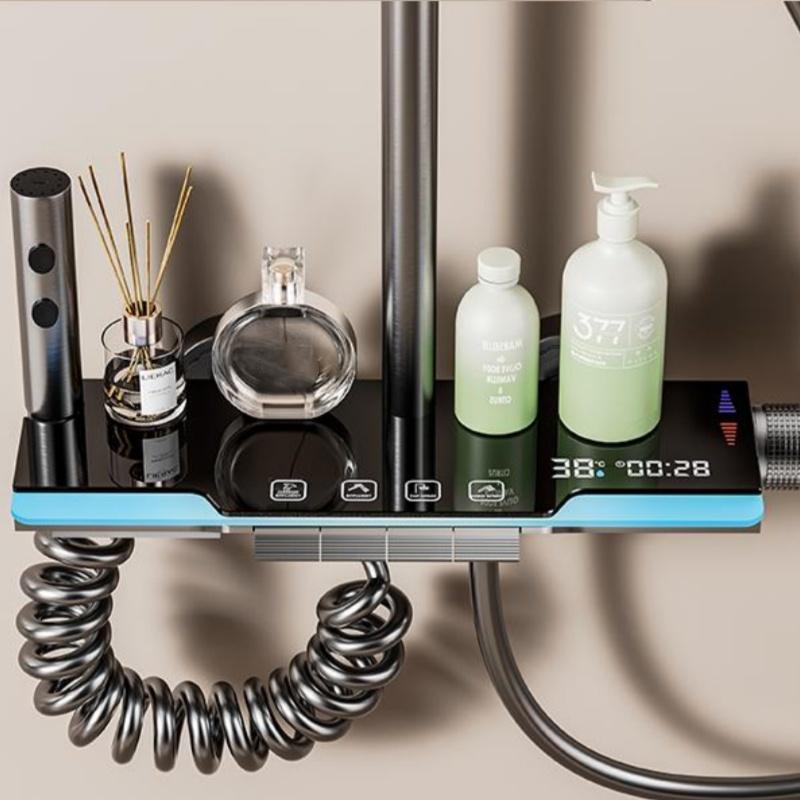 Shower Set Ambient Light Shower System Set For Bathroom Hotel Apartment Modern Digital Temperature Display Showers Faucet Set 4