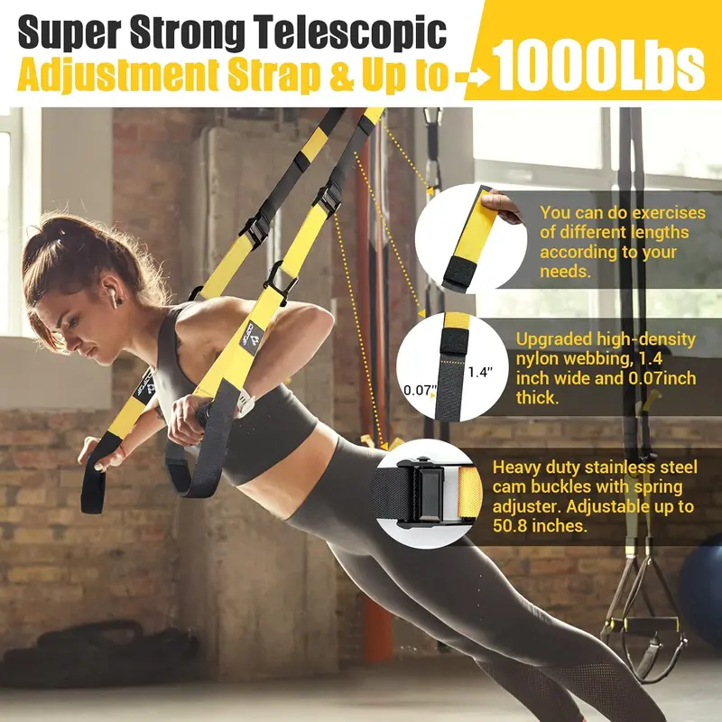 Suspension Trainer, Sling Trainer Set with Door Anchor for a Full Body Workout, Adjustable Sling Trainer for Home with Large Handle Door Anchor Attachment Carry Bag, Exercise Instructions for Homegym 2