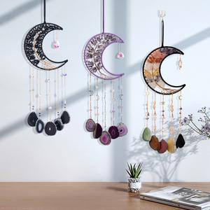 Crystal Tree Of Life Dream Catcher, 1 Count Moon Large Agate Pendant Home Decoration Pendant, Luxury Room Accessories, Creative Handmade Gift Dream Catcher for Friends