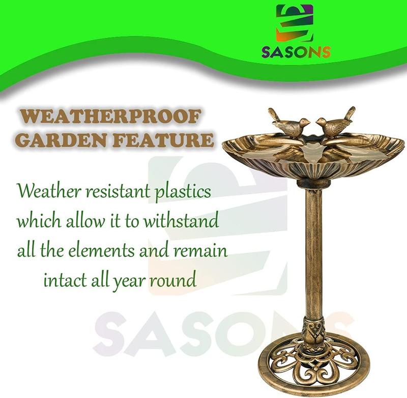 Large Free Standing Traditional Bird Bath Feeding Station Bronze Metal Effect Plastic Ornamental Bathing Feeder Table for Birds Garden, Patio, Lawn, Decking, Greenhouse & Outdoor Decor 2
