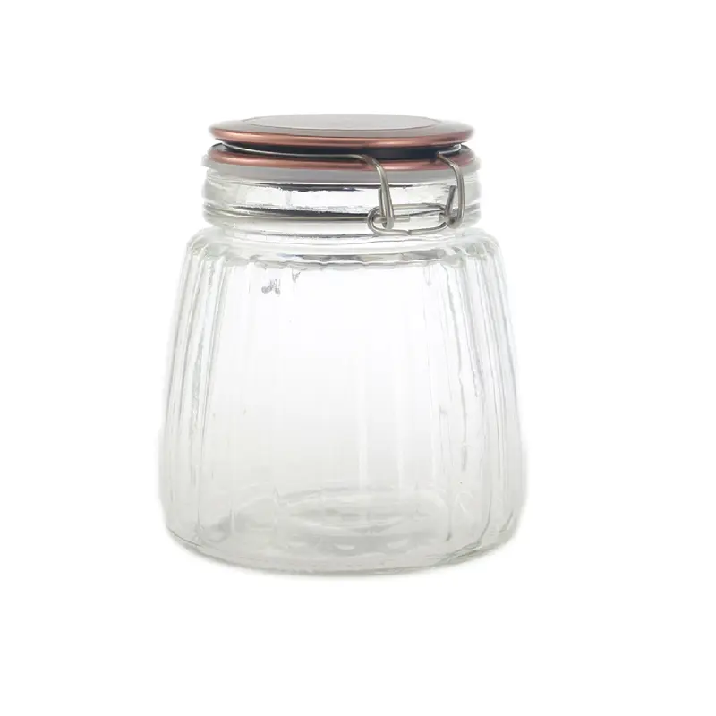 Storage Jar Glass 1L Airtight Copper Clip Top Lid Coffee Rice Flour Preserve Jar 0