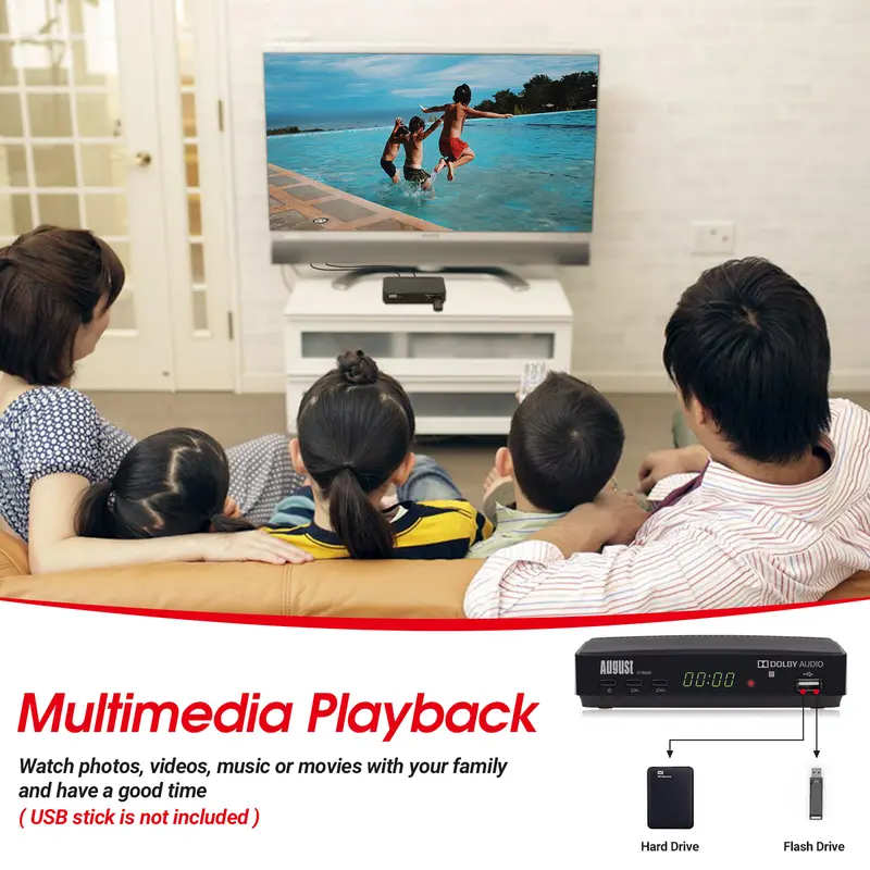 Freeview Receiver Compact Set-Top Box HD TV Recorder HDMI Cable Connection with 32GB USB PVR Included-August DVB400 4