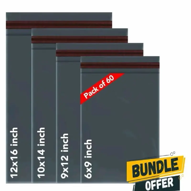 60 Mixed Size Mailing Postal Bags, Self-Seal Closure Packaging Strong Bags, Delivery Mailing Bag Flexible and Tempered Proof, Secure Small to Large Postal Bag Synthetic Plastic Plastic Metal PU Leather Synthetic Plastic 0